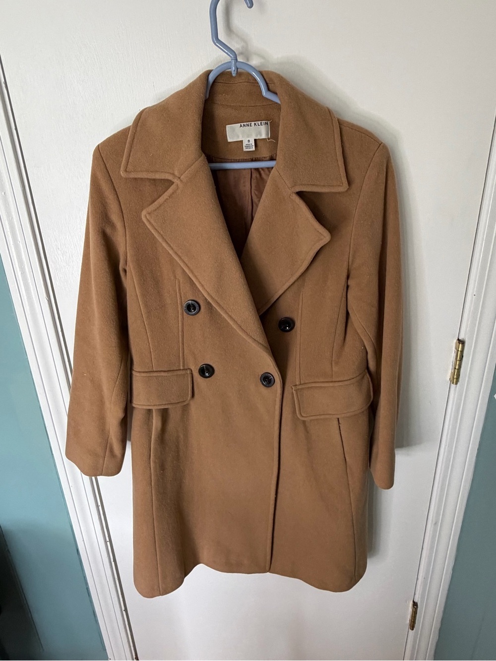 Anne Klein Camel wool cashmere Double-Breasted Pea Coat size 8